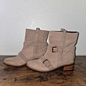 Cole Haan Women's Ankle Boots Beige leather pull-on buckle 6.5 B